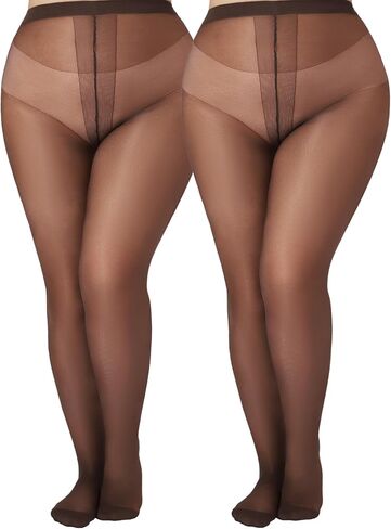 Plus Size Sheer Black Tights for Women T-Crotch 20D Ultra Thin Pantyhose High Waist Stockings 2 Pairs in Saudi Arabia