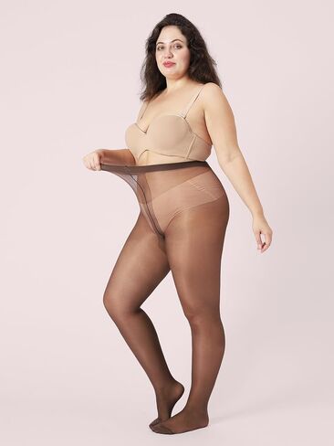 Plus Size Sheer Black Tights for Women T-Crotch 20D Ultra Thin Pantyhose High Waist Stockings 2 Pairs in Saudi Arabia