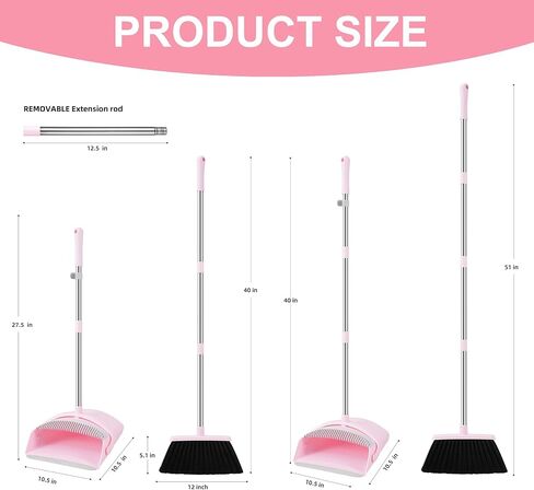 Broom and Dustpan Set, Outdoor Broom Dustpan Combo Set Home Commercial Cleaning Supplies Angle Broom with Long Handle Perfect for Courtyard Garage Street Pink in Saudi Arabia