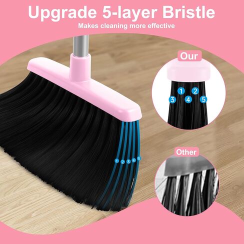 Broom and Dustpan Set, Outdoor Broom Dustpan Combo Set Home Commercial Cleaning Supplies Angle Broom with Long Handle Perfect for Courtyard Garage Street Pink in Saudi Arabia