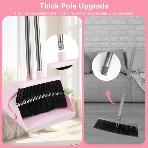 Broom and Dustpan Set, Outdoor Broom Dustpan Combo Set Home Commercial Cleaning Supplies Angle Broom with Long Handle Perfect for Courtyard Garage Street Pink in Saudi Arabia