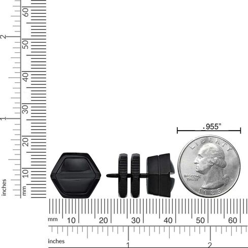Stainless Steel Hexagon Stud Earring for Men with Black Ion Plating 9 mm Wide Hinged Hoop by Metro Jewelry in Saudi Arabia