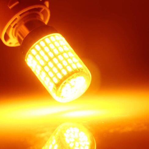 YM E-Bright 1156 BA15S 180 degree P21W Led Turn Signal Bulb 1141 7506 Front Rear Light, Canbus Error Free With Resistors, Amber/Yellow, 2800Lumen 3014 Chipset 144SMD (Pack of 2) in Saudi Arabia