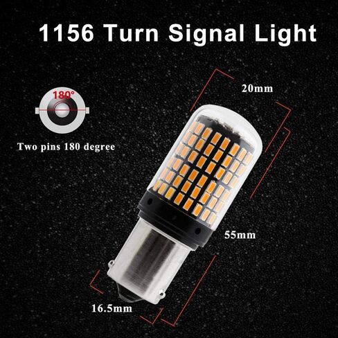 YM E-Bright 1156 BA15S 180 degree P21W Led Turn Signal Bulb 1141 7506 Front Rear Light, Canbus Error Free With Resistors, Amber/Yellow, 2800Lumen 3014 Chipset 144SMD (Pack of 2) in Saudi Arabia