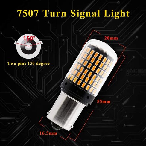 YM E-Bright 1156 BA15S 180 degree P21W Led Turn Signal Bulb 1141 7506 Front Rear Light, Canbus Error Free With Resistors, Amber/Yellow, 2800Lumen 3014 Chipset 144SMD (Pack of 2) in Saudi Arabia