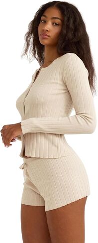 Women's Soft Knit Ribbed Long Sleeve Cardigan Top in Saudi Arabia
