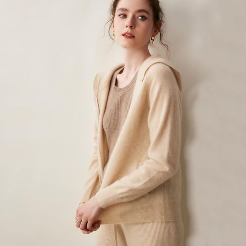 Women's Fall and Winter 100% Cashmere Zipper Open Long Sleeve Hoodie in Saudi Arabia