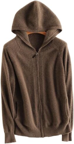 Women's Fall and Winter 100% Cashmere Zipper Open Long Sleeve Hoodie in Saudi Arabia
