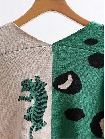 SHENHE Women's Color Block Button Down Animal Print Cardigan V Neck Leopard Sweater Coat in Kuwait