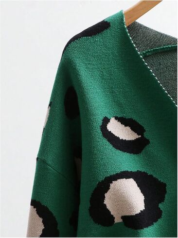 SHENHE Women's Color Block Button Down Animal Print Cardigan V Neck Leopard Sweater Coat in Kuwait
