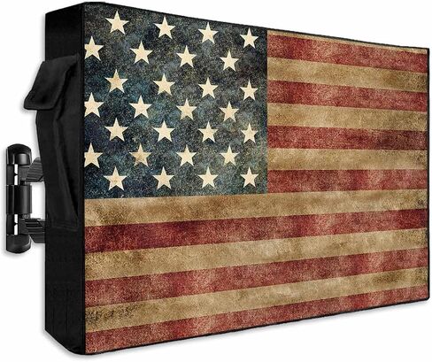 Rustic American Flag Outdoor TV Cover Waterproof & Weatherproof TV Covers with Roll Up Front Flat for 40-43 Inch, Red Blue Outside Zipper TV Screen Protector Enclosure with Remote Control Pocket in Saudi Arabia