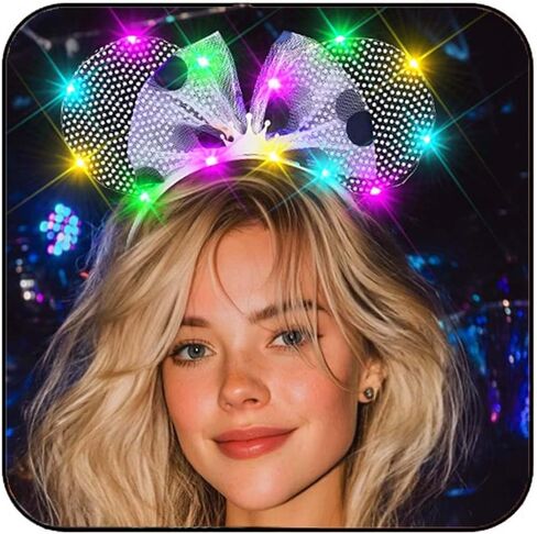 JONKY Light Up Mouse Ears Headband Sequin Princess Hair Bow Costume Hair Accessories for Women and Girls in Saudi Arabia