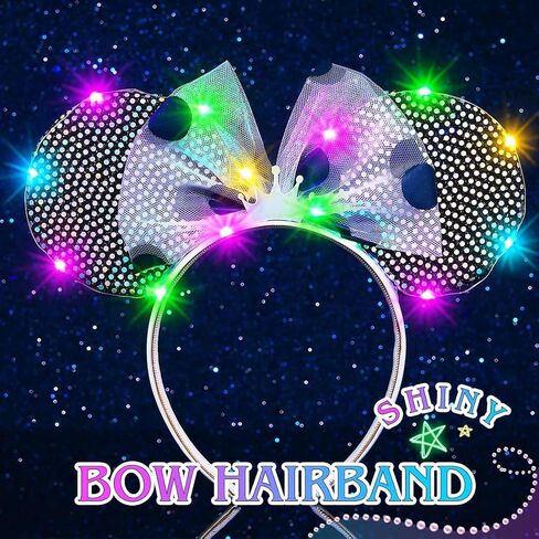 JONKY Light Up Mouse Ears Headband Sequin Princess Hair Bow Costume Hair Accessories for Women and Girls in Saudi Arabia