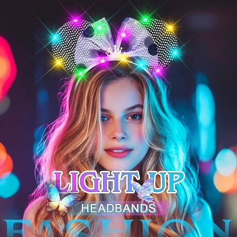 JONKY Light Up Mouse Ears Headband Sequin Princess Hair Bow Costume Hair Accessories for Women and Girls in Saudi Arabia