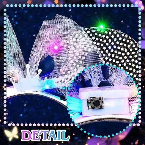 JONKY Light Up Mouse Ears Headband Sequin Princess Hair Bow Costume Hair Accessories for Women and Girls in Saudi Arabia
