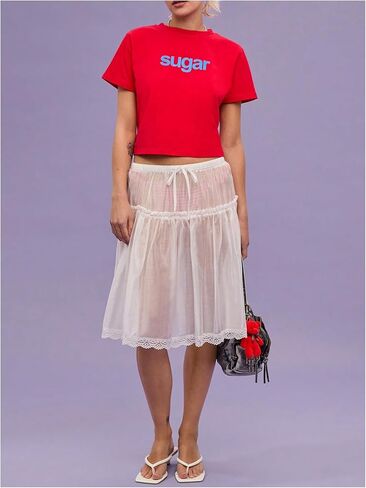 MakeMeChic Women's Pleated Mini Skirt Boho Lace Sheer Mid Waisted Ruffles Tie Drawstring Summer Beach Y2k Skirts in Saudi Arabia