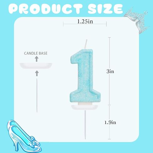 Blue Birthday Candles - Number 1 Candle for 1st Birthday Decorations Boy Girl, Sky Blue Cake Decorations Sweet Ice Cream Theme Party Supplies in Kuwait