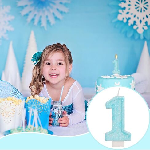 Blue Birthday Candles - Number 1 Candle for 1st Birthday Decorations Boy Girl, Sky Blue Cake Decorations Sweet Ice Cream Theme Party Supplies in Kuwait