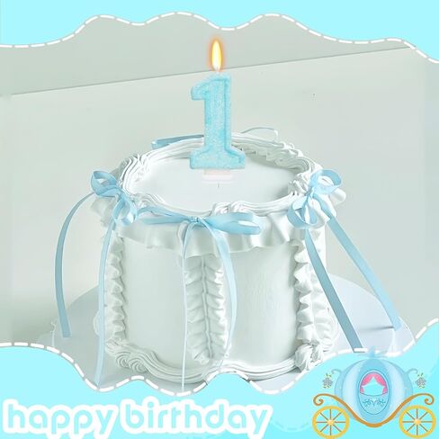 Blue Birthday Candles - Number 1 Candle for 1st Birthday Decorations Boy Girl, Sky Blue Cake Decorations Sweet Ice Cream Theme Party Supplies in Kuwait