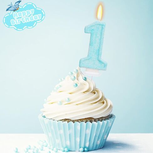 Blue Birthday Candles - Number 1 Candle for 1st Birthday Decorations Boy Girl, Sky Blue Cake Decorations Sweet Ice Cream Theme Party Supplies in Kuwait