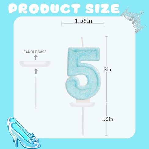 Blue Birthday Candles - Number 1 Candle for 1st Birthday Decorations Boy Girl, Sky Blue Cake Decorations Sweet Ice Cream Theme Party Supplies in Kuwait