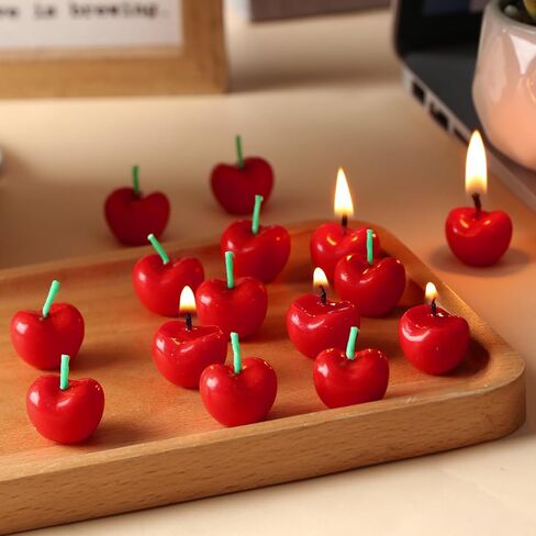 15 Pcs Cherry Shaped Birthday Candles Cute Fruit Shaped Candles Mini Cherry Party Favors Decorative Cake Decorations Soy Wax Cupcake Toppers for Birthday Wedding Gift Table Party Supplies in Saudi Arabia