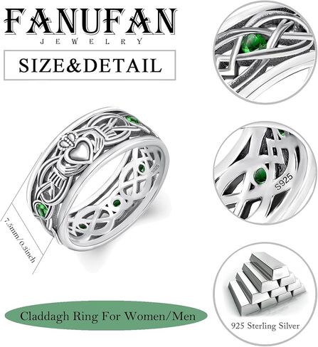 Claddagh Celtic Knot Band Rings for Men Women 925 Sterling Silver Irish Claddagh Ring For Women Men in Saudi Arabia