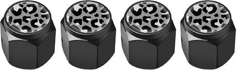4 Pcs Tire Valve Stem Caps Cover, Metal Air Valve Cap, Aluminum Car Wheel Stem Caps, Universal Stem Covers for Cars, Trucks, Bikes, Motorcycles, Corrosion Resistant (Black Leopard Texture) in Saudi Arabia