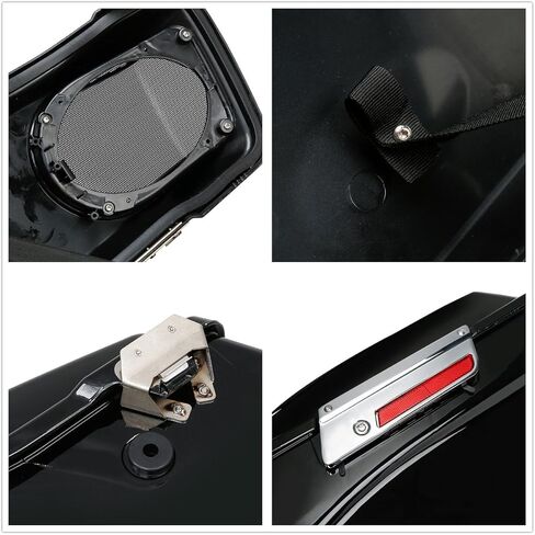Vivid Black Hard Saddlebag w/5 x 7 inch speaker Lids (Speakers Included) For 1993-2013 Harley Davidson Touring Road Glide FLTRX Electra Glide FLHT Road King FLHR Street Glide FLHX models in Kuwait