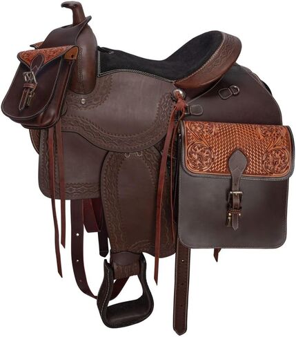 Schneiders Tooled Leather Trail Horn Bag | Durable Hand-Tooled Argentine Leather | Convenient Trail Storage for Essentials | Perfect for Western Saddles in Saudi Arabia