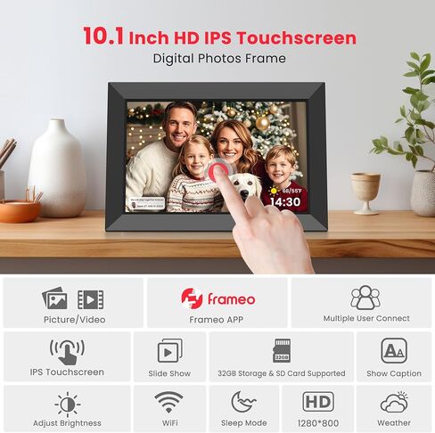 Frameo Wifi Digital Picture Frame, Smart Cloud Electronic Photo Frame with 10.1 Inch HD IPS Touch Screen 32GB Storage Auto Rotate Wall Mountable Share Photos/Videos from Phone Anytime Anywhere in Saudi Arabia