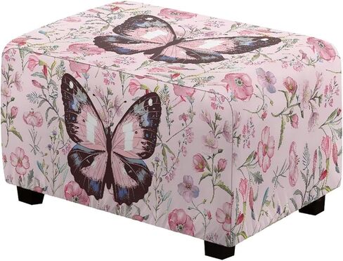 Ottoman Cover Rectangle Butterfly Washable Removable Small Ottoman Slipcover 33X30X15 Inch Form Fit Elastic Protector Covers for Foot Stool Folding Storage Furniture in Kuwait