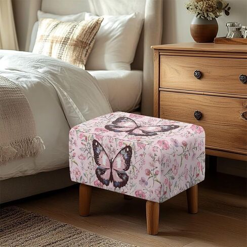 Ottoman Cover Rectangle Butterfly Washable Removable Small Ottoman Slipcover 33X30X15 Inch Form Fit Elastic Protector Covers for Foot Stool Folding Storage Furniture in Kuwait