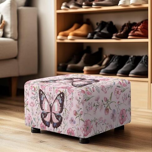 Ottoman Cover Rectangle Butterfly Washable Removable Small Ottoman Slipcover 33X30X15 Inch Form Fit Elastic Protector Covers for Foot Stool Folding Storage Furniture in Kuwait