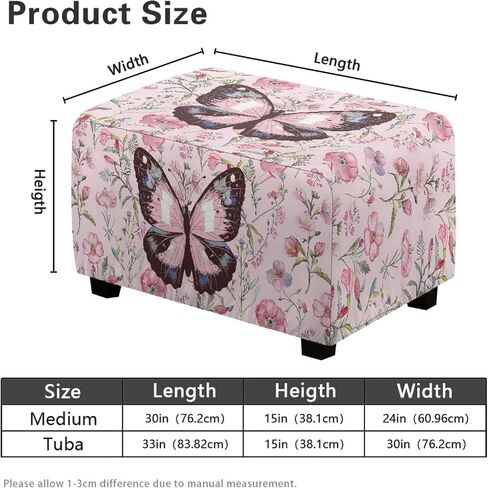 Ottoman Cover Rectangle Butterfly Washable Removable Small Ottoman Slipcover 33X30X15 Inch Form Fit Elastic Protector Covers for Foot Stool Folding Storage Furniture in Kuwait