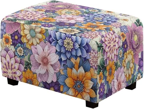 Ottoman Cover Rectangle Butterfly Washable Removable Small Ottoman Slipcover 33X30X15 Inch Form Fit Elastic Protector Covers for Foot Stool Folding Storage Furniture in Kuwait