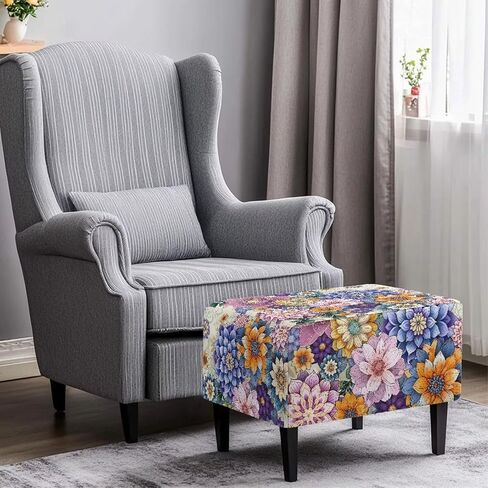 Ottoman Cover Rectangle Butterfly Washable Removable Small Ottoman Slipcover 33X30X15 Inch Form Fit Elastic Protector Covers for Foot Stool Folding Storage Furniture in Kuwait