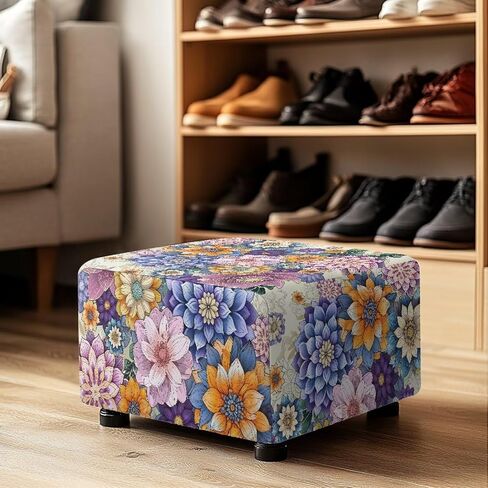 Ottoman Cover Rectangle Butterfly Washable Removable Small Ottoman Slipcover 33X30X15 Inch Form Fit Elastic Protector Covers for Foot Stool Folding Storage Furniture in Kuwait