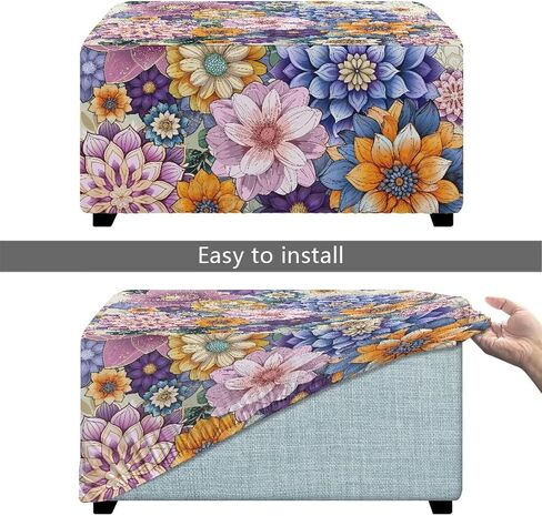 Ottoman Cover Rectangle Butterfly Washable Removable Small Ottoman Slipcover 33X30X15 Inch Form Fit Elastic Protector Covers for Foot Stool Folding Storage Furniture in Kuwait