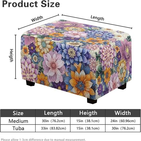 Ottoman Cover Rectangle Butterfly Washable Removable Small Ottoman Slipcover 33X30X15 Inch Form Fit Elastic Protector Covers for Foot Stool Folding Storage Furniture in Kuwait