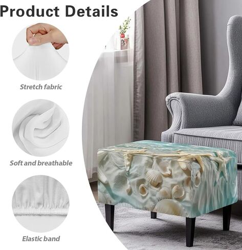 الغطاء العثماني المستطيل الفراشة القابل للغسل القابل للإزالة القابل للإزالة العثمانيين العثمانيين 33x30x15 بوصة نموذج ملائمة أغطية حامي مرنة لأثاث تخزين البراز القابل للطي in Kuwait