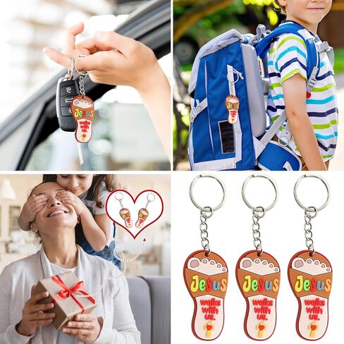 24 Pcs Back to School Christian Gifts for Kids Jesus Lights The Way Keychains Christian Religious Cross Key Chains for Sunday School Art Party Decoration Vbs Church Activities Birthday Gift in Saudi Arabia