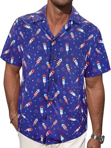 Mens Hawaiian Shirt Casual Short Sleeve Vintage Outfits Button Down Shirts Nightclub Party Tops in Saudi Arabia