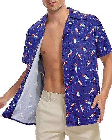 Mens Hawaiian Shirt Casual Short Sleeve Vintage Outfits Button Down Shirts Nightclub Party Tops in Saudi Arabia