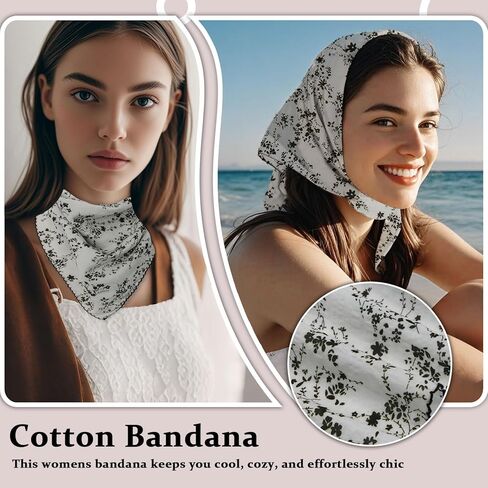 Cotton Bandanas for Women and Girls, Floral Head Scarf 21" x 21" Women's Headbands for Beach Camping Daily Party Work in Kuwait