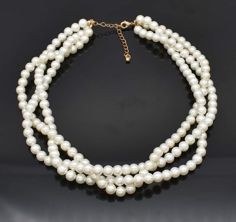 utop Large Multi Strand Chunky Pearls Necklace and Earring Set - Costume Jewelry for Women in Kuwait