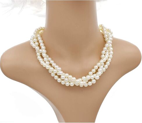 utop Large Multi Strand Chunky Pearls Necklace and Earring Set - Costume Jewelry for Women in Kuwait