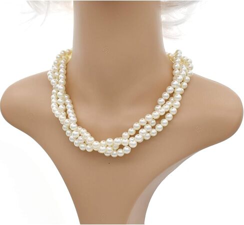 utop Large Multi Strand Chunky Pearls Necklace and Earring Set - Costume Jewelry for Women in Kuwait