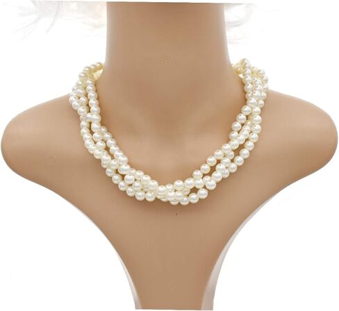 utop Large Multi Strand Chunky Pearls Necklace and Earring Set - Costume Jewelry for Women in Kuwait