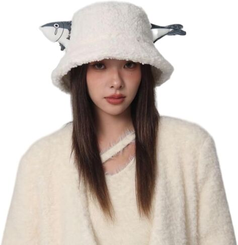 Jumisee fuzzy Sherpa دلو القبعات للنساء الرجال مضحك السمكة دافئة شتاء قبعة تيدي نمط الصياد غطاء in Saudi Arabia